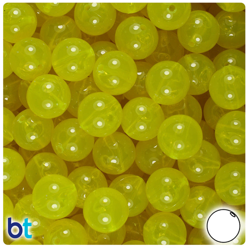 BeadTin Lure Yellow Transparent 12mm Round Plastic Craft Beads (60pcs)