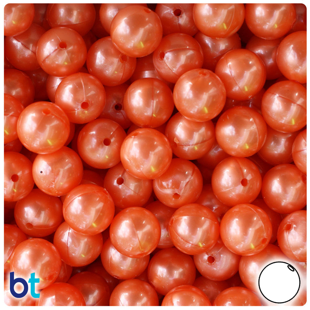BeadTin Orange Pearl 12mm Round Plastic Craft Beads (60pcs)