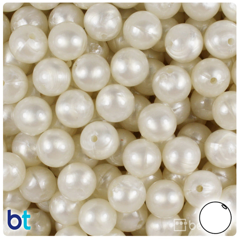 BeadTin Bridal Pearl 12mm Round Plastic Craft Beads (60pcs)