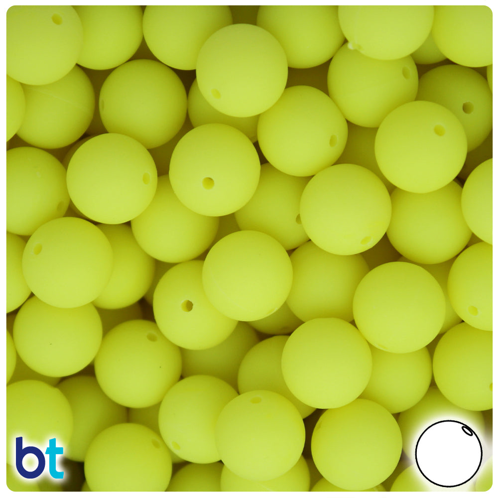 BeadTin Chartreuse Matte 12mm Round Plastic Craft Beads (60pcs)