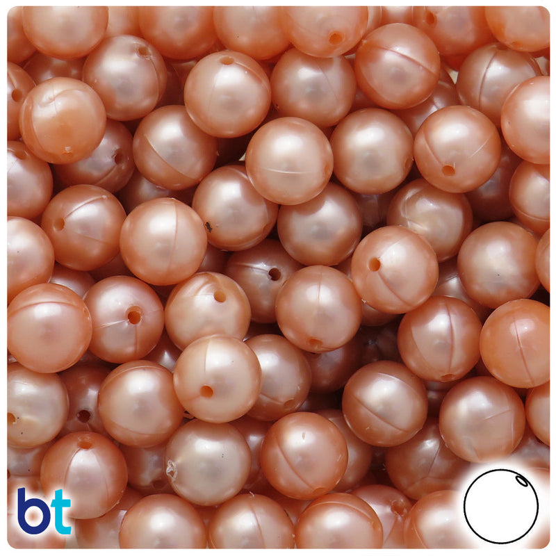 BeadTin Peach Pearl 12mm Round Plastic Craft Beads (60pcs)