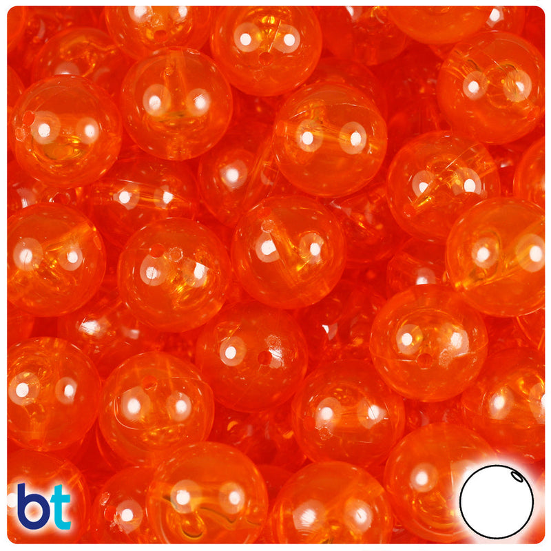 BeadTin Orange Transparent 14mm Round Plastic Craft Beads (36pcs)