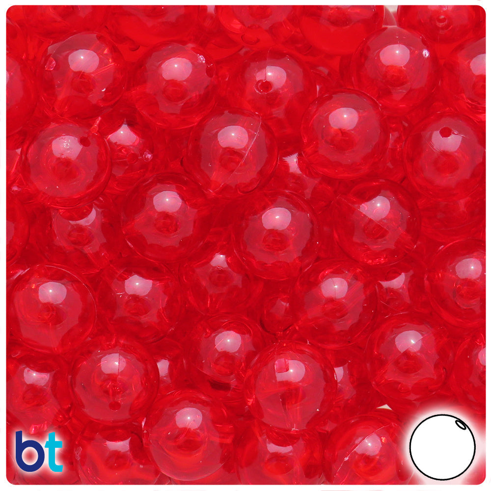 BeadTin Ruby Transparent 14mm Round Plastic Craft Beads (36pcs)