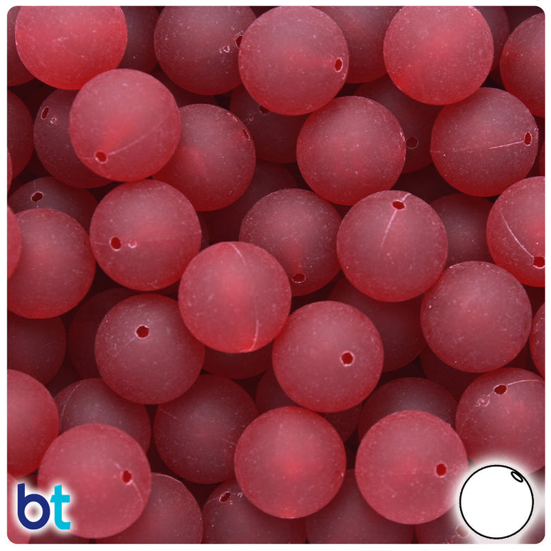 BeadTin Dark Ruby Frosted 14mm Round Plastic Craft Beads (36pcs)