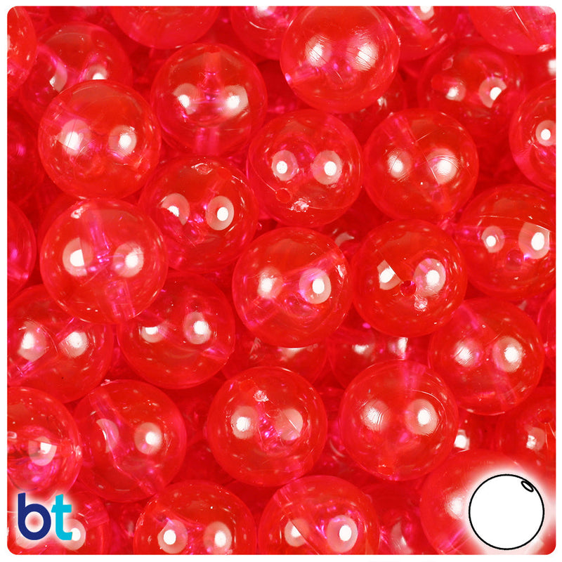 BeadTin Hot Pink Transparent 14mm Round Plastic Craft Beads (36pcs)