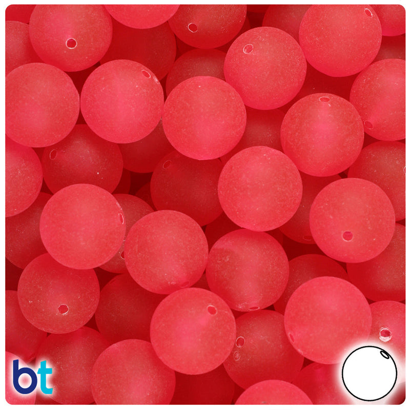 BeadTin Hot Pink Frosted 14mm Round Plastic Craft Beads (36pcs)