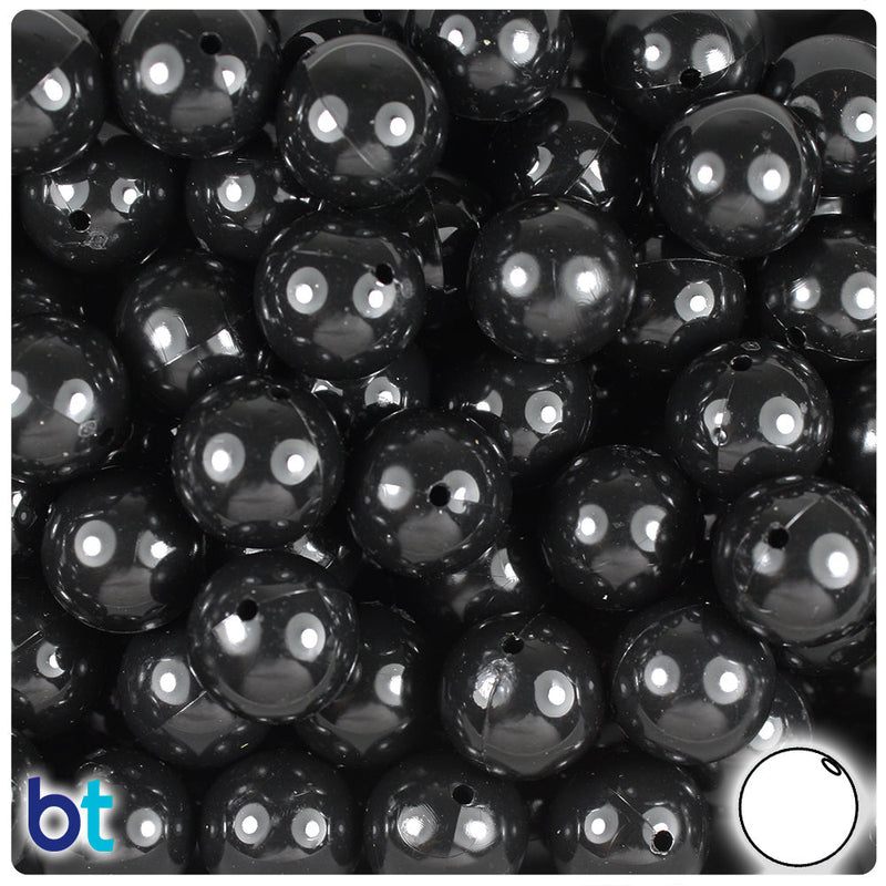 BeadTin Black Opaque 14mm Round Plastic Craft Beads (36pcs)