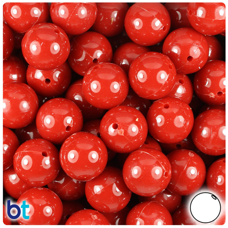 BeadTin Red Opaque 14mm Round Plastic Craft Beads (36pcs)