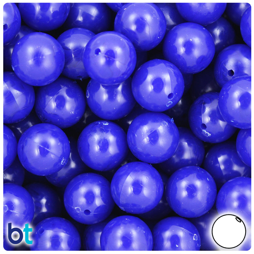 BeadTin Royal Blue Opaque 14mm Round Plastic Craft Beads (36pcs)