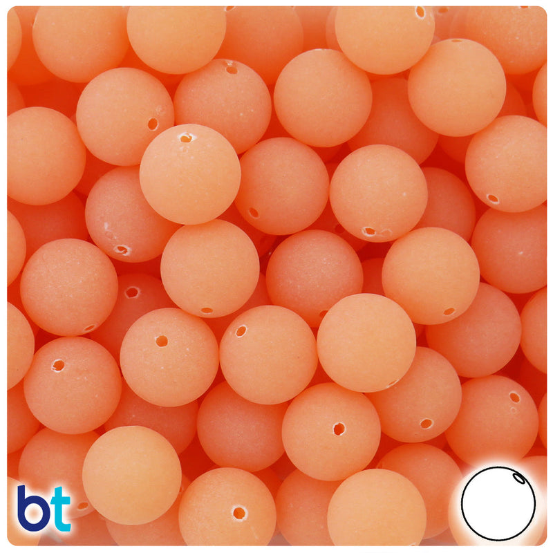 BeadTin Peach Frosted 14mm Round Plastic Craft Beads (36pcs)