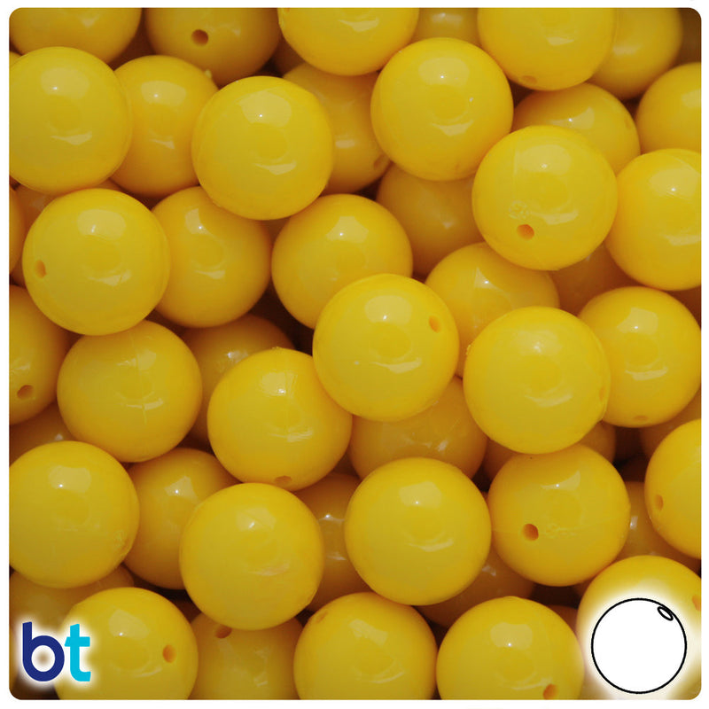 BeadTin Bright Yellow Opaque 14mm Round Plastic Craft Beads (36pcs)