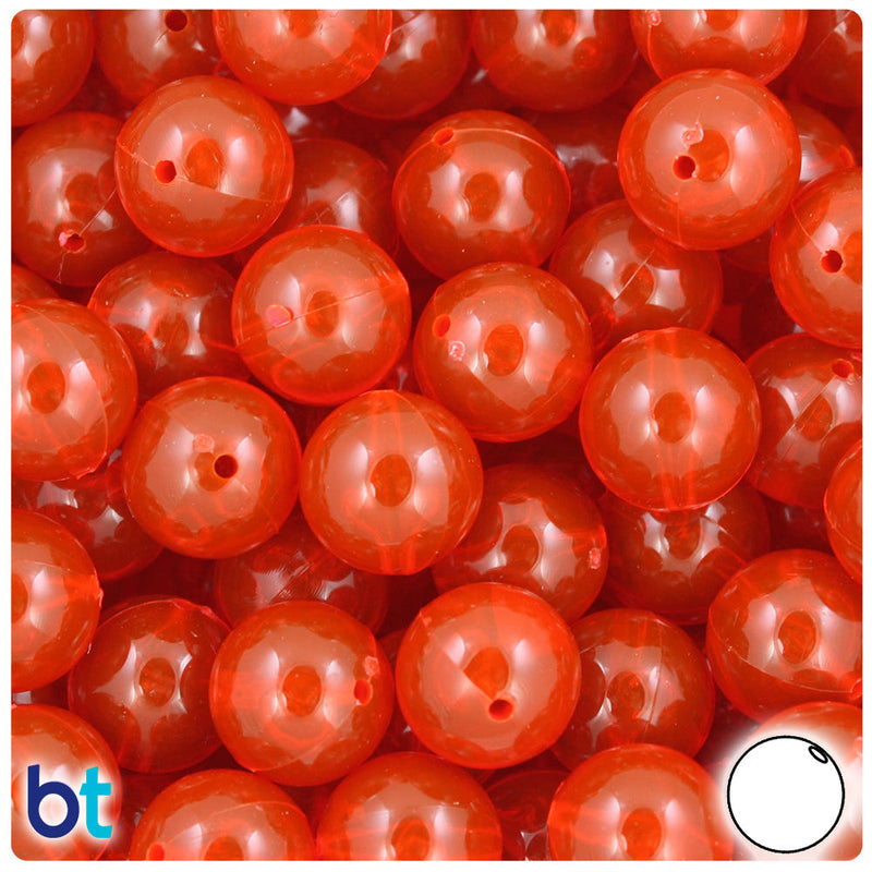 BeadTin Fire Red Transparent 14mm Round Plastic Craft Beads (36pcs)