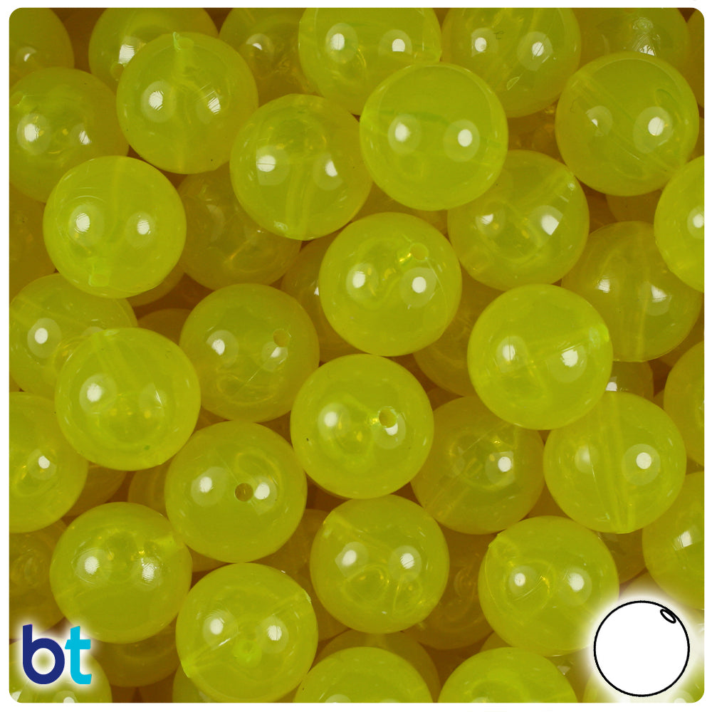 BeadTin Lure Yellow Transparent 14mm Round Plastic Craft Beads (36pcs)