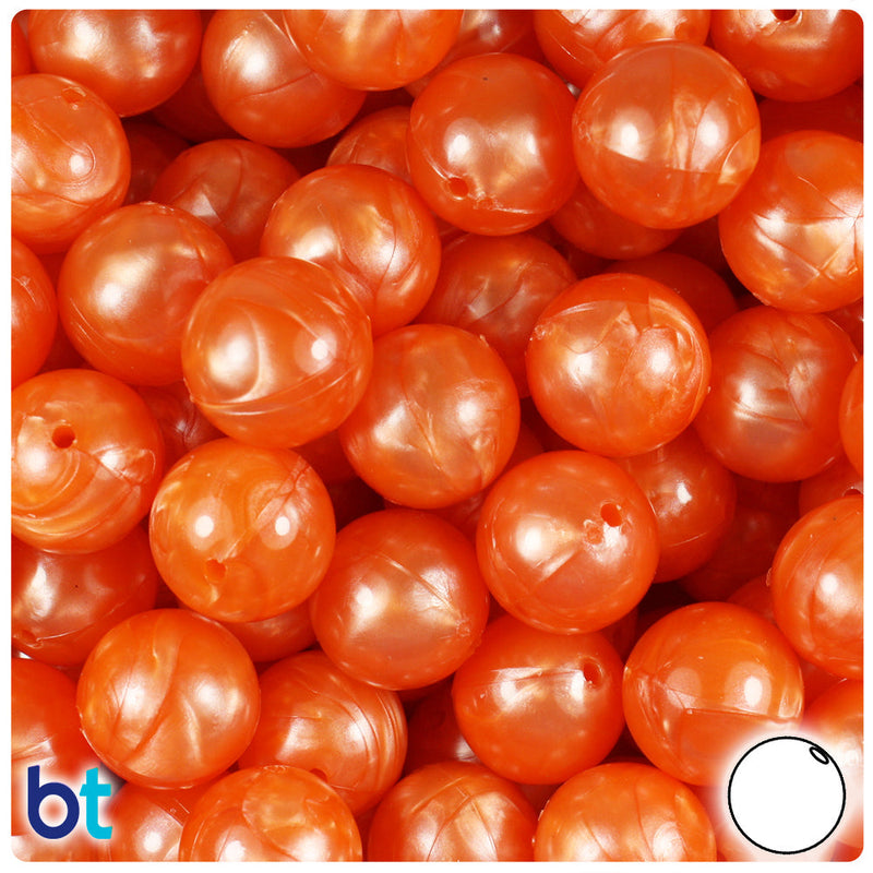 BeadTin Orange Pearl 14mm Round Plastic Craft Beads (36pcs)