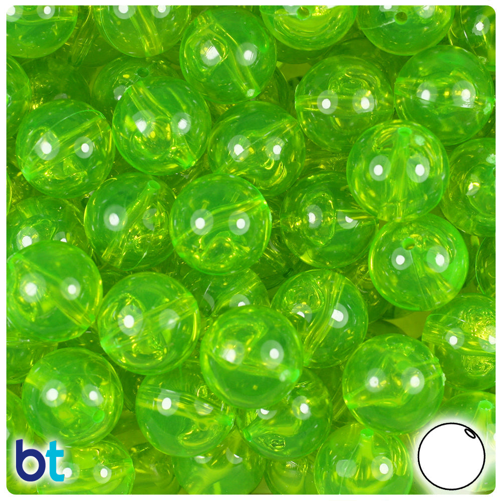 BeadTin Lime Roe Transparent 14mm Round Plastic Craft Beads (36pcs)