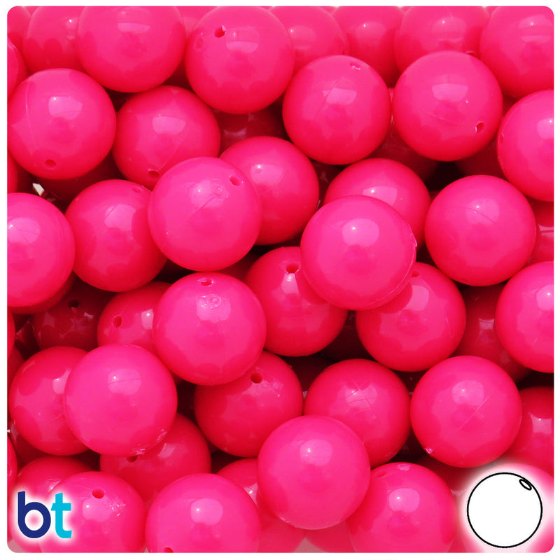 BeadTin Magenta Neon Bright 16mm Round Plastic Craft Beads (20pcs)