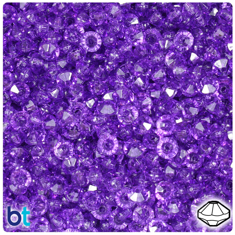 BeadTin Amethyst Transparent 6mm Faceted Rondelle Plastic Craft Beads (1350pcs)