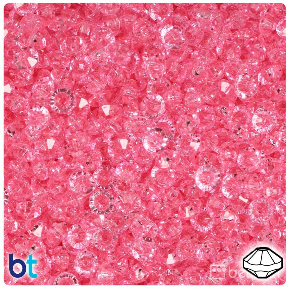 BeadTin Pink Transparent 6mm Faceted Rondelle Plastic Craft Beads (1350pcs)