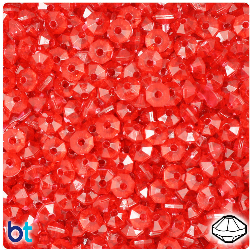 BeadTin Ruby Transparent 6mm Faceted Rondelle Plastic Craft Beads (1350pcs)