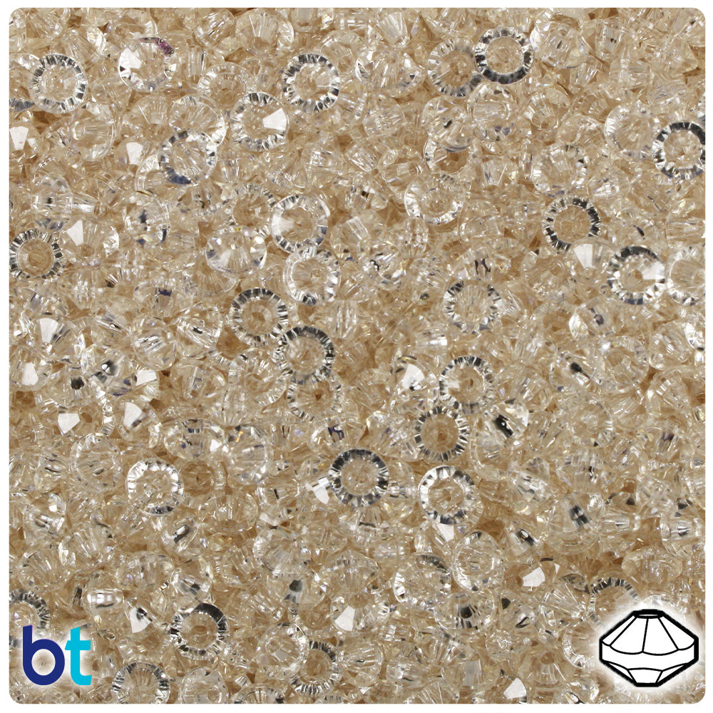 BeadTin Champagne Transparent 6mm Faceted Rondelle Plastic Craft Beads (1350pcs)