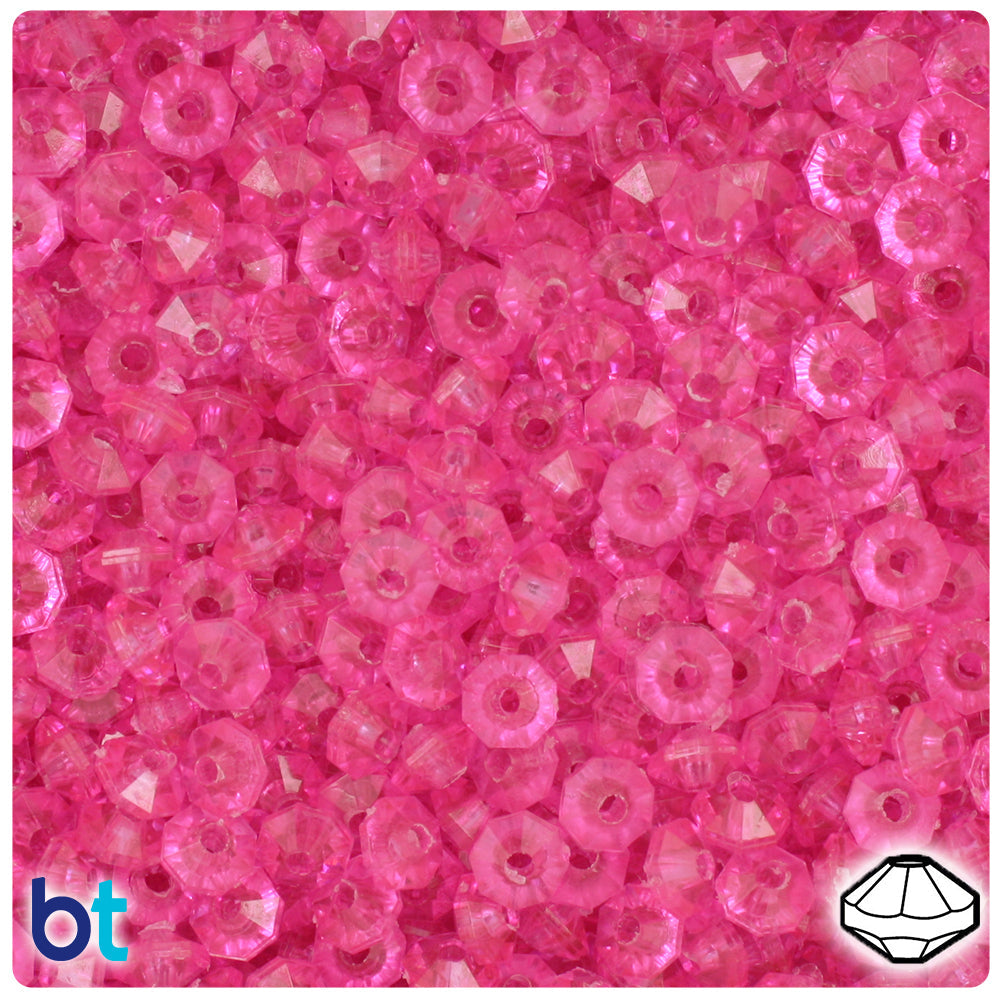 BeadTin Hot Pink Transparent 6mm Faceted Rondelle Plastic Craft Beads (1350pcs)