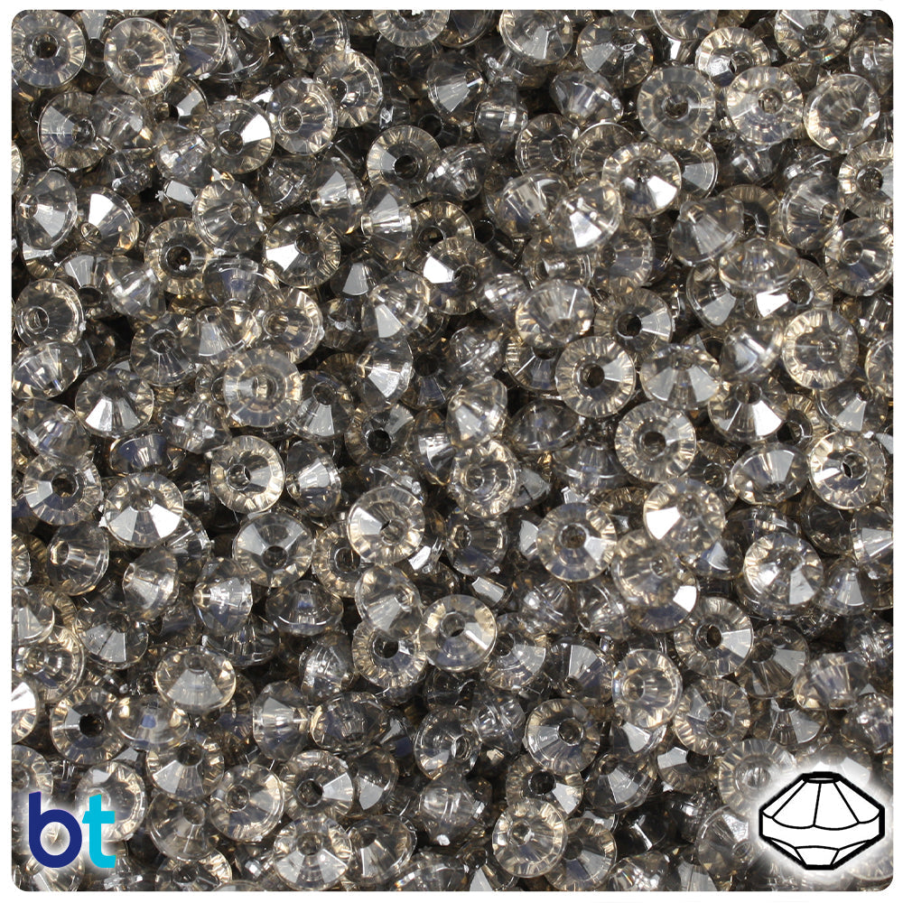 BeadTin Smoke Transparent 6mm Faceted Rondelle Plastic Craft Beads (1350pcs)