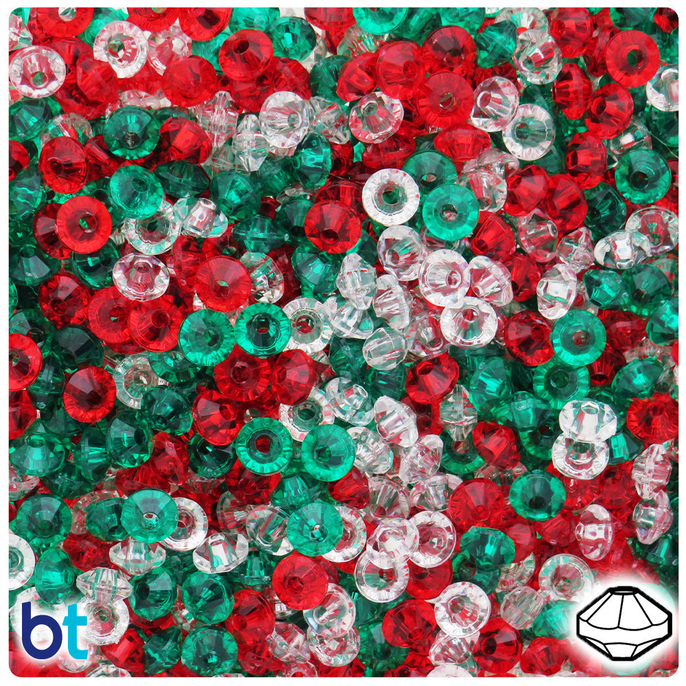 BeadTin Christmas Transparent Mix 6mm Faceted Rondelle Plastic Craft Beads (1350pcs)