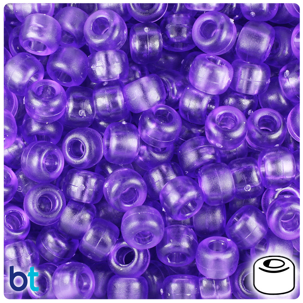 BeadTin Amethyst Frosted 9mm Barrel Plastic Pony Beads (500pcs)