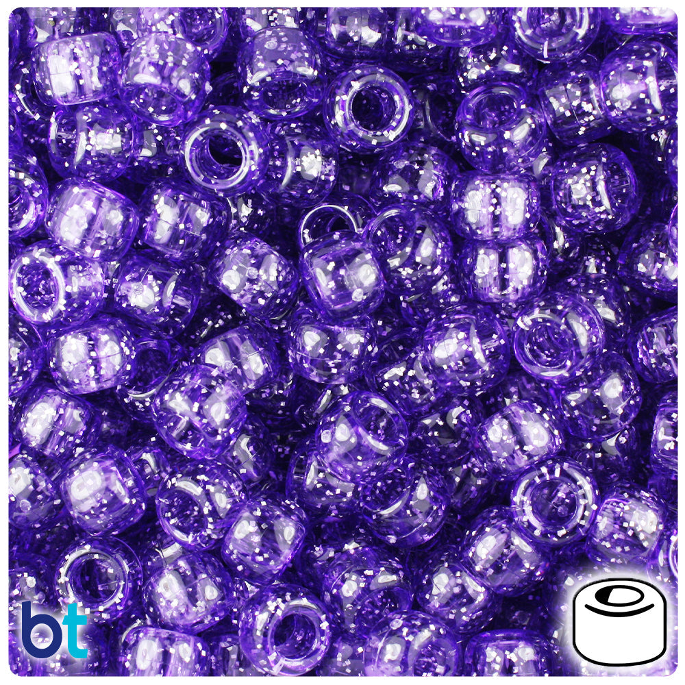 BeadTin Amethyst Sparkle 9mm Barrel Plastic Pony Beads (500pcs)