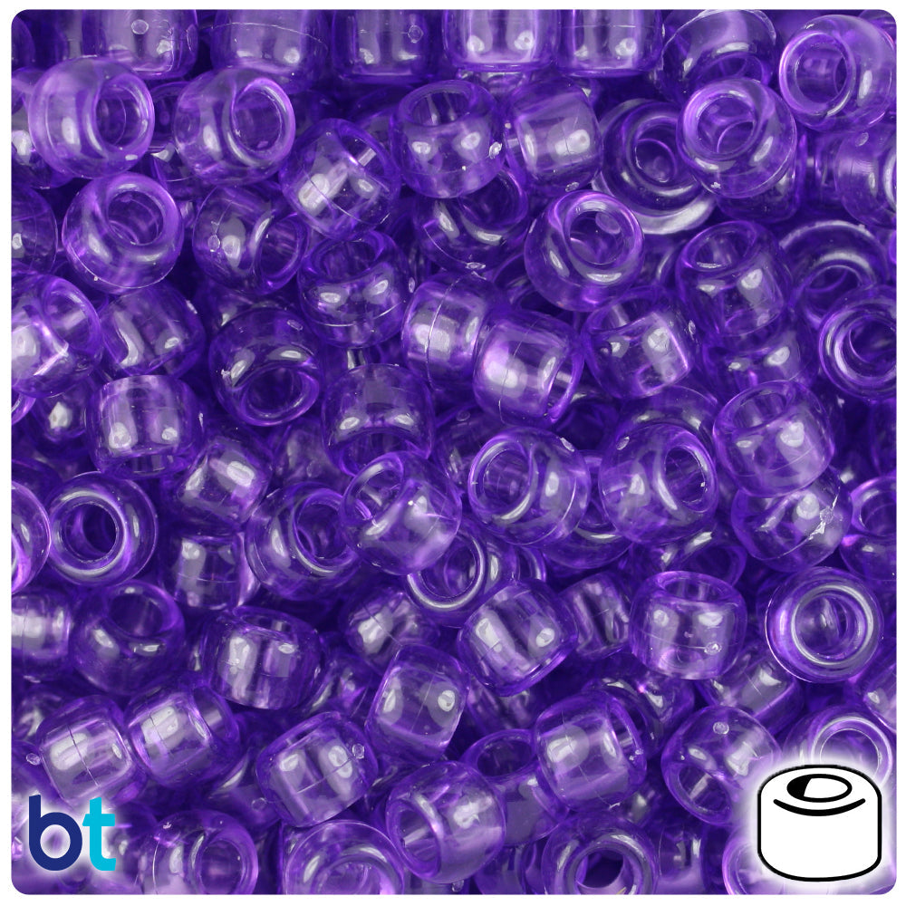 BeadTin Amethyst Transparent 9mm Barrel Plastic Pony Beads (500pcs)