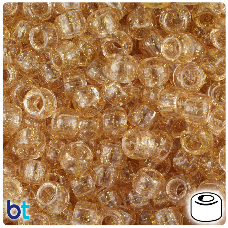 BeadTin Gold Sparkle 9mm Barrel Plastic Pony Beads (500pcs)