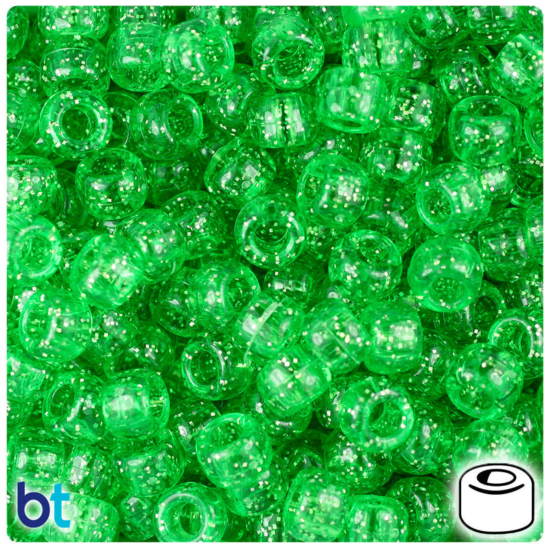 BeadTin Mint Sparkle 9mm Barrel Plastic Pony Beads (500pcs)