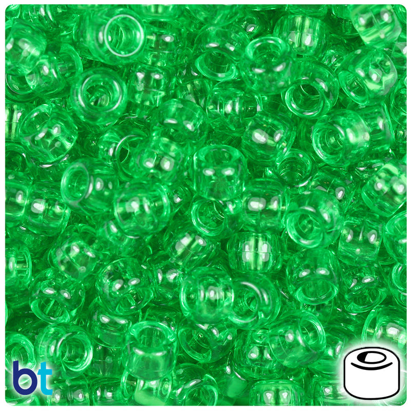 BeadTin Mint Transparent 9mm Barrel Plastic Pony Beads (500pcs)