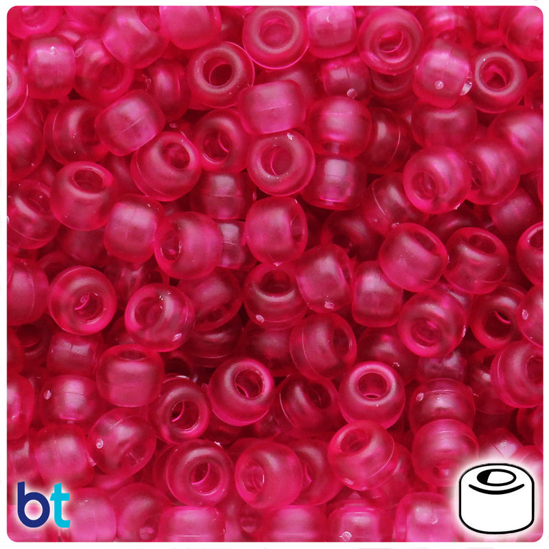 BeadTin Fuchsia Frosted 9mm Barrel Plastic Pony Beads (500pcs)