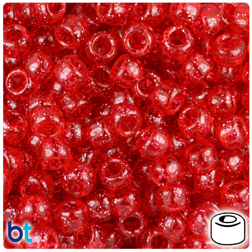BeadTin Ruby Sparkle 9mm Barrel Plastic Pony Beads (500pcs)