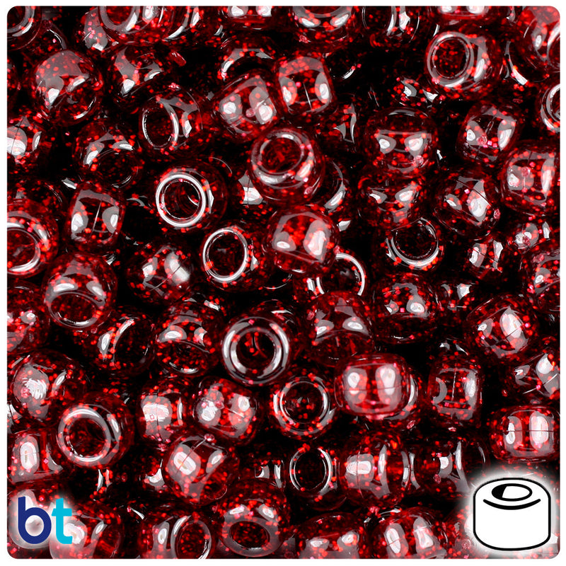 BeadTin Dark Ruby Sparkle 9mm Barrel Plastic Pony Beads (500pcs)