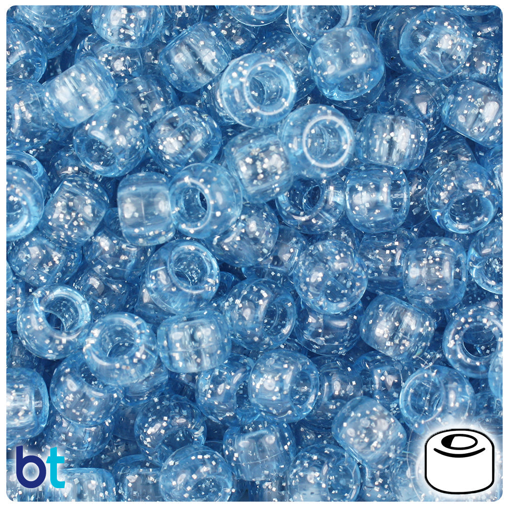 BeadTin Light Sapphire Sparkle 9mm Barrel Plastic Pony Beads (500pcs)