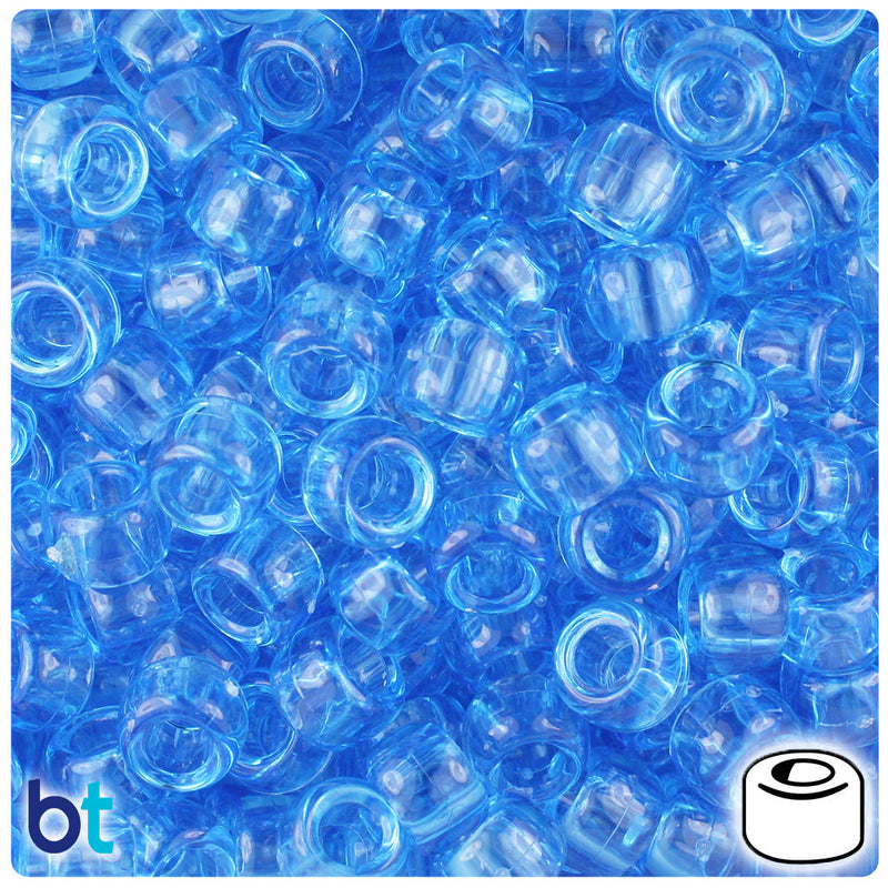 BeadTin Light Sapphire Transparent 9mm Barrel Plastic Pony Beads (500pcs)