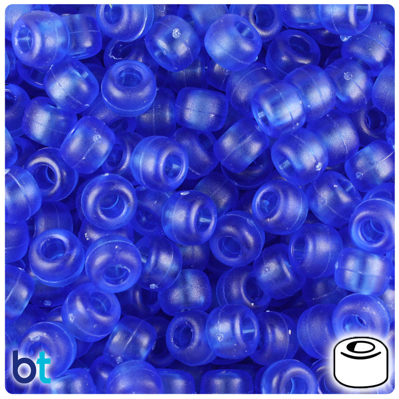 BeadTin Dark Sapphire Frosted 9mm Barrel Plastic Pony Beads (500pcs)