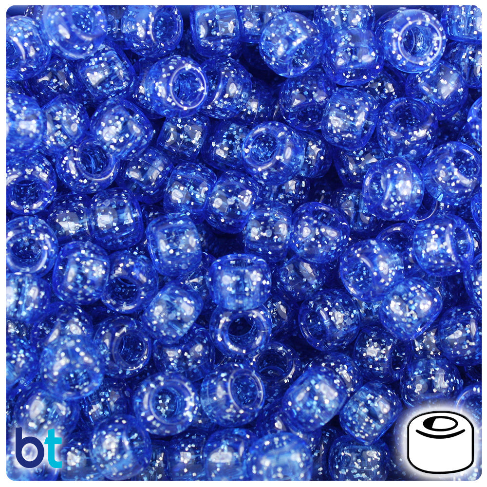 BeadTin Dark Sapphire Sparkle 9mm Barrel Plastic Pony Beads (500pcs)