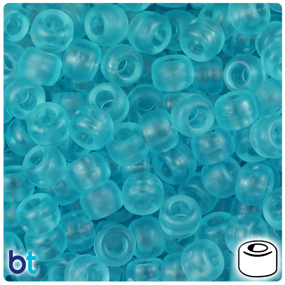 BeadTin Light Turquoise Frosted 9mm Barrel Plastic Pony Beads (500pcs)