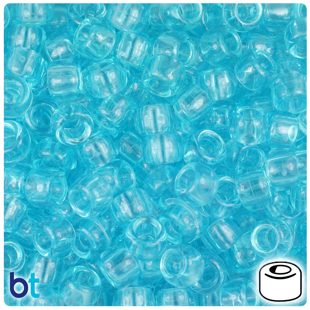 BeadTin Light Turquoise Transparent 9mm Barrel Plastic Pony Beads (500pcs)