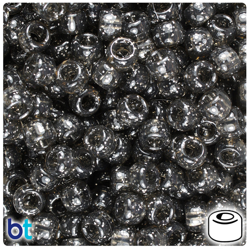 BeadTin Jet Sparkle 9mm Barrel Plastic Pony Beads (500pcs)