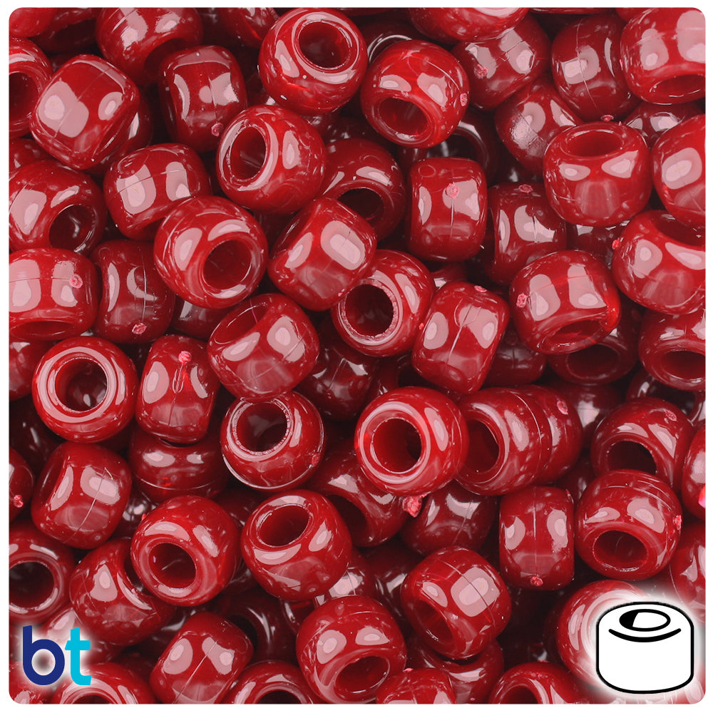 BeadTin Cranberry Opaque 9mm Barrel Plastic Pony Beads (500pcs)