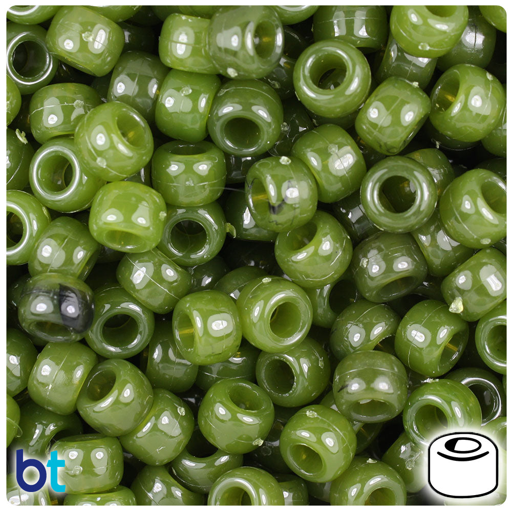 BeadTin Jade Marbled 9mm Barrel Plastic Pony Beads (500pcs)