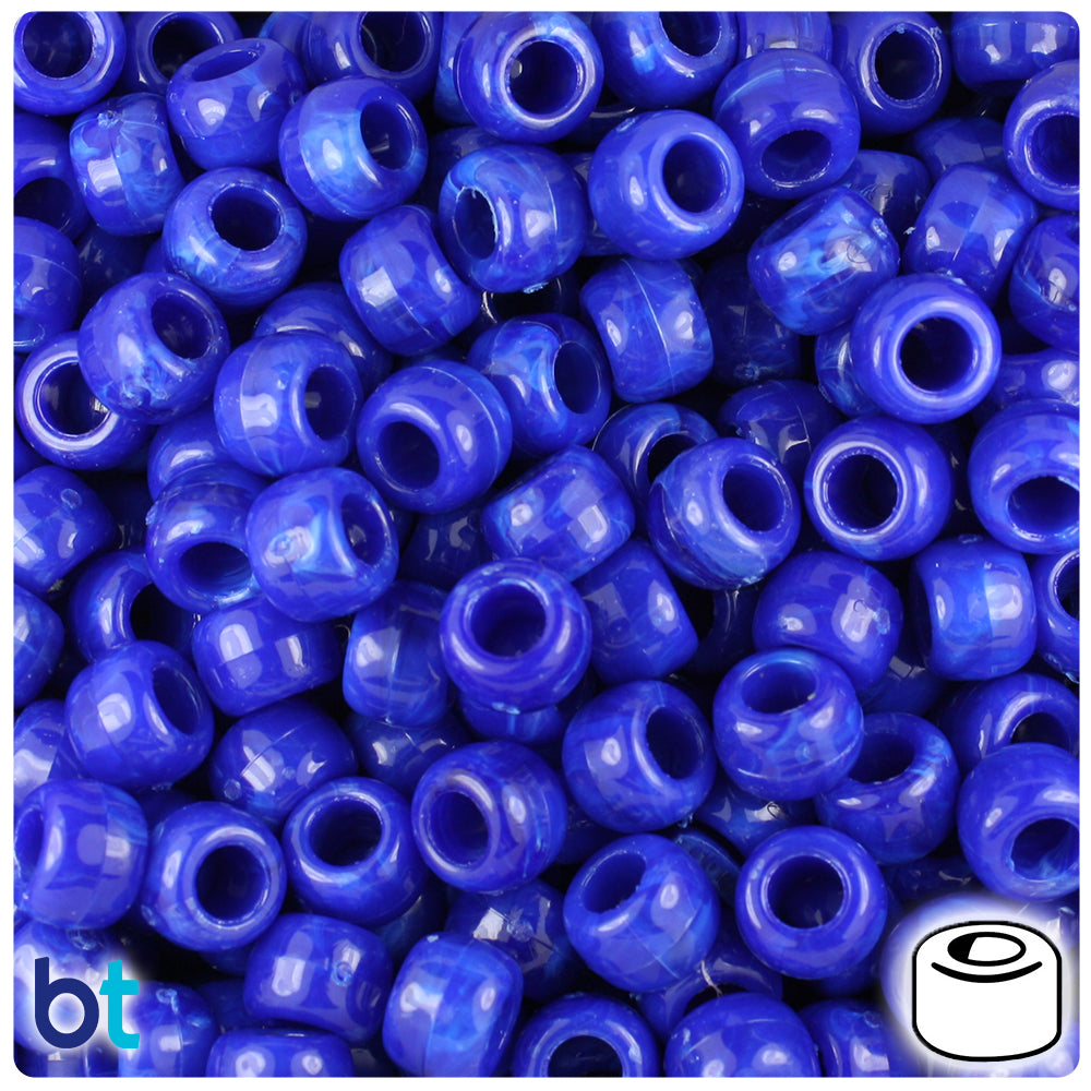 BeadTin Bright Blue Opaque 9mm Barrel Plastic Pony Beads (500pcs)
