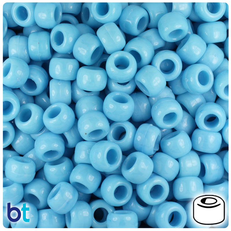 BeadTin Powder Blue Marbled 9mm Barrel Plastic Pony Beads (500pcs)