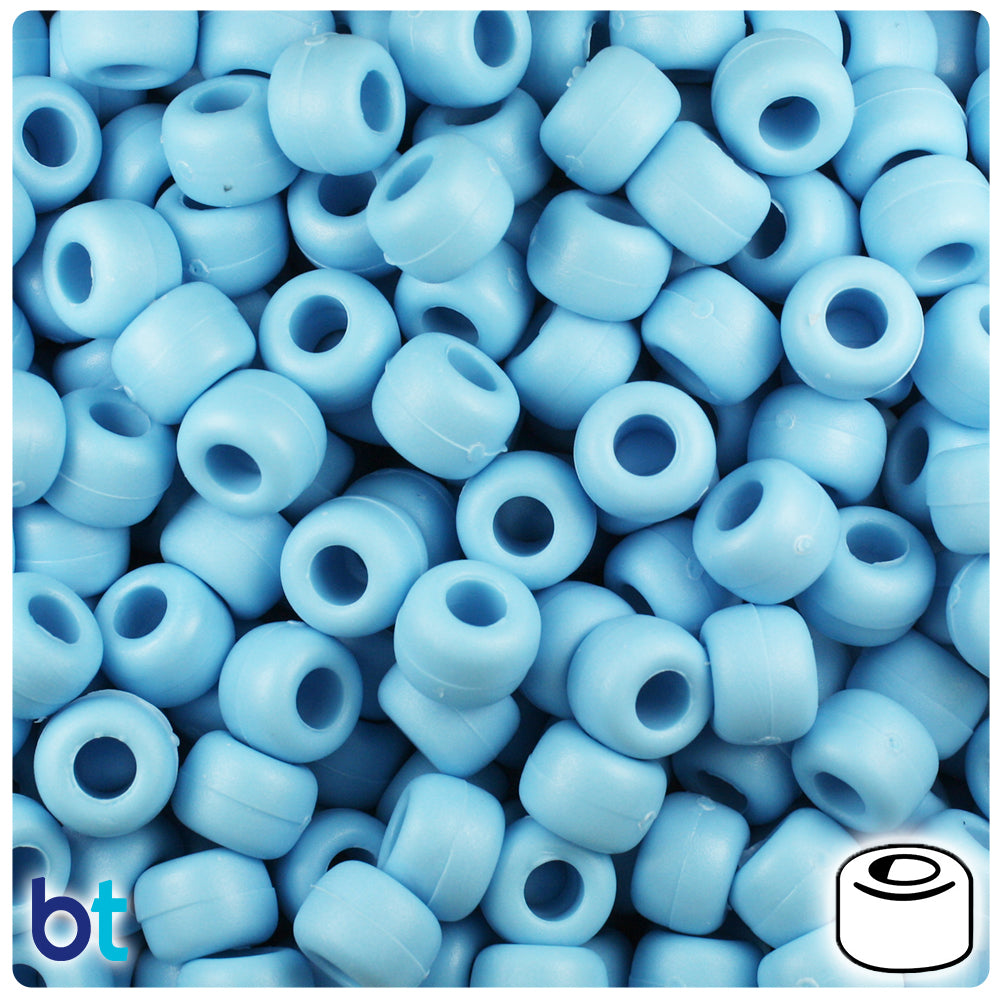 BeadTin Baby Blue Matte 9mm Barrel Plastic Pony Beads (500pcs)