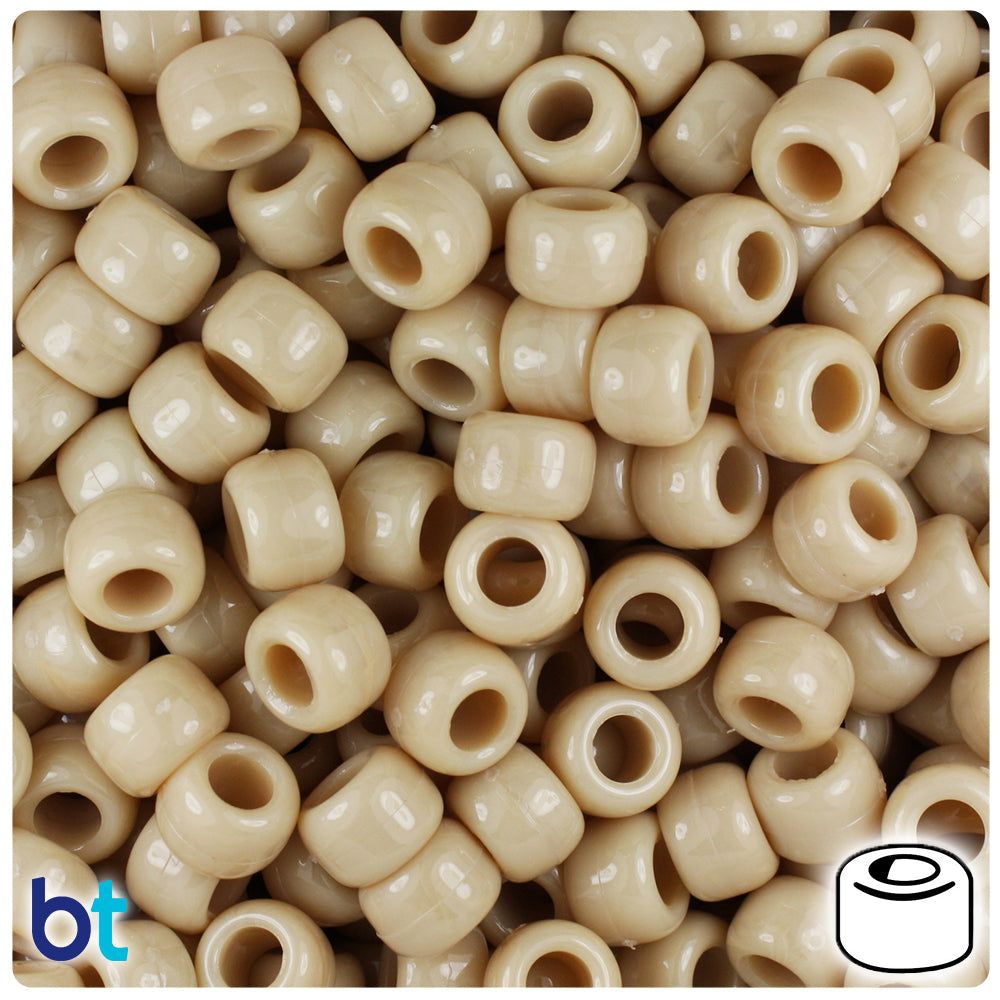 BeadTin Dark Ivory Opaque 9mm Barrel Plastic Pony Beads (500pcs)