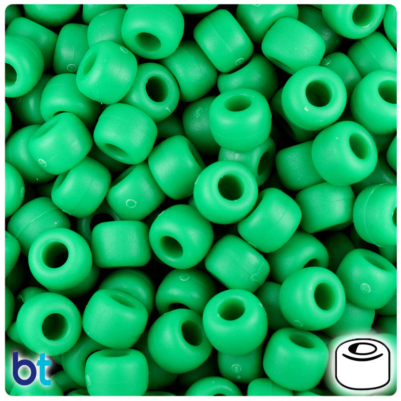 BeadTin Green Matte 9mm Barrel Plastic Pony Beads (500pcs)